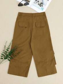 新款女式休闲纯色口袋短工装裤 - 咖啡棕 - 查看 5