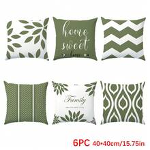 6 件简约日常绿色几何“甜蜜之家”抱枕套，单面印花柔软桃色天鹅绒面料，45*45/50*50/40*40 厘米靠垫套适用于室内装饰、派对、礼物 - 6pc-綠色 - 查看 14