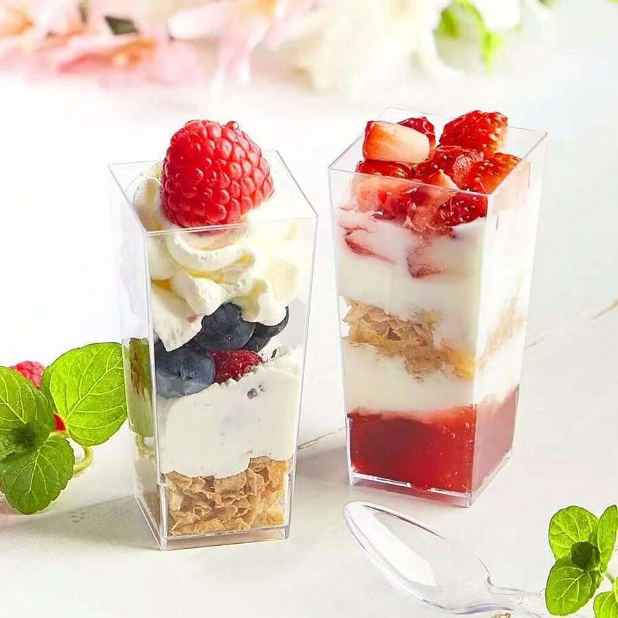 50/30/10pcs Set Mini Dessert Cups, 50pcs Transparent Cake Cups (Dessert Shooter Cups), For Wedding Reception, Yogurt, Panna Cotta, Cheesecake, Pudding, Jelly And Appetizer Mousse - Transparent - View 1