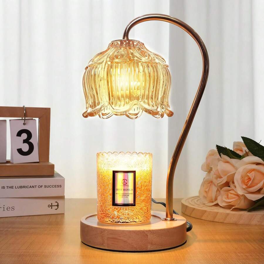 Dimmable Candle Warmer Lamp With Timer & 2 Bulbs - Height Adjustable Lotus Flower Design, Christmas Birthday House Warming Gifts For Women Mom, Jar Candle Wax Melt Warmer For New Home Decor - Màu Cam cháy - Xem 1