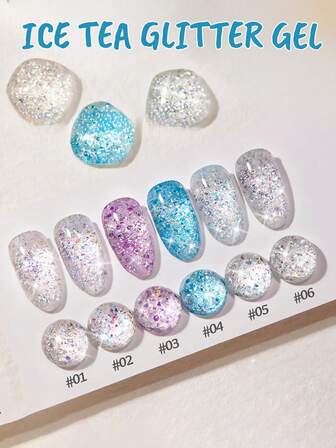 10毫升 2025 流行珍珠奶茶系列亮片凝胶指甲油 超闪美白指甲光疗凝胶美甲美甲用品 圣诞美甲 蓝色美甲 白色美甲