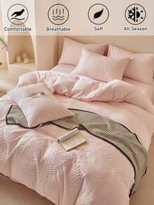 Bộ chăn ga gối đệm polyester họa tiết lá hồng 2/3 chiếc, Bộ chăn ga gối đệm trẻ em hiện đại, dễ thương cho mọi mùa, Bộ chăn ga gối đệm thanh thiếu niên, Mềm mại & thoáng khí, Có thể giặt bằng máy (1 vỏ chăn + 1/2 vỏ gối) - Hồng - Xem 2