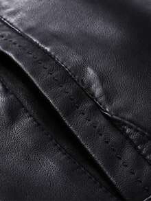 男士时尚英伦风皮夹克，复古立领休闲摩托车皮夹克，男友圣诞礼物，送给他的礼物 - 黑色 - 查看 5