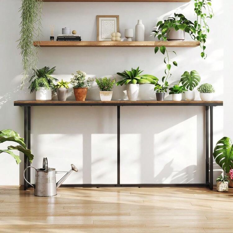 Costoffs Console Table 180cm Entryway Table, Modern Side Table Simple Long Table For Hallway/Living Room/Home/Office, Rustic Brown - Rustic Brown - 查看 7