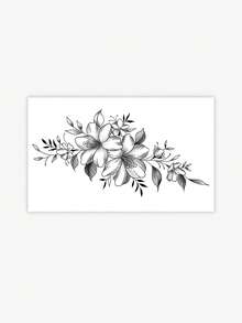 1张逼真防水防汗花卉肩部临时纹身贴纸，复古耐用防水纹身贴纸，高端美学设计，小众艺术风格假纹身，适合时尚爱好者 - 黑色 - 查看 7