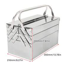 Caja de herramientas plegable de metal, portátil, para mantenimiento automotriz, organizador de almacenamiento, acero inoxidable, 3 niveles, 5 bandejas - Plateado - Ver 4