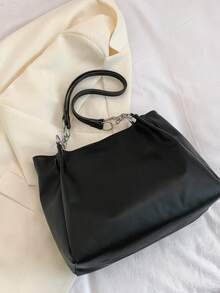 Multi-Pocket Solid Color Chain Handbag & Shoulder Bag - Black - View 11