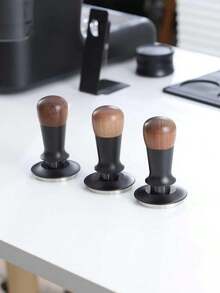 1个带刻度的螺纹底咖啡压粉器，胡桃木材质，柔性头设计，51/53/58毫米，适用于意式咖啡机，咖啡工具，咖啡师配件