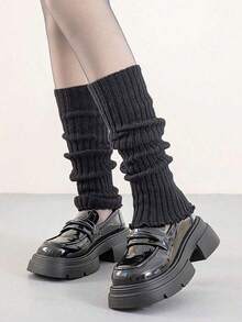 1 par negro/2 pares negro y blanco Calentadores de piernas cómodos y de moda para mujer con volantes, calentadores de piernas holgados para otoño e invierno - Negro - Ver 6