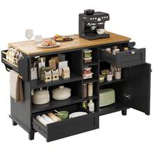 Dining Cart (129 X X 92), Modern And Simple Black, Kitchen Dining Cart With Drawers And Storage Cabinets, Light Brown Wood Countertop (Previous Sku: N620P19312829S) - Black + MDF - View 11