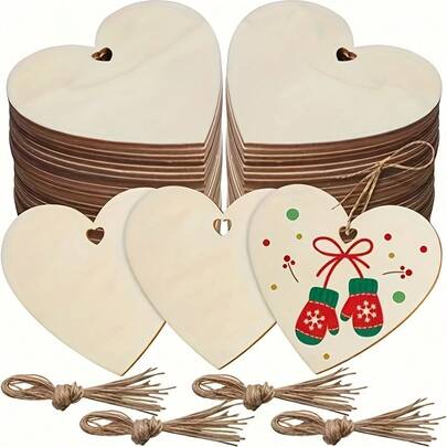 Natural Wood Heart Shaped Wooden Slices, Crafts For Valentine's Day, Mother's Day, Christmas, Home Decor, With Heart-Shaped Hole For Hanging