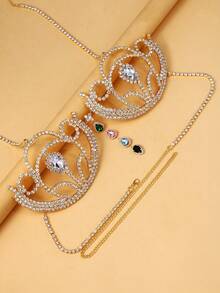 1件彩色水晶身体链，性感镂空胸链项链，夜店魅力比基尼内衣配饰，女士 - 金色 - 查看 4