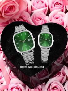 Couple's Watch Set With Calendar Function, Adjustable Strap, Fashionable Casual Quartz Watch, Suitable For Men And Women, Perfect For Daily Wear And Matching Outfits, Ideal Gift (Gift Box Not Included) - 銀色 - 查看 8