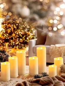 [Weddings & Festivals] 12-24 Ivory Electronic Candles, Available In 4 Sizes (5.5cm Width, 10/12/15/17.5cm Height), With Remote Control, Timer, Brightness Adjustment, And Blinking Effects. Suitable For Lighting Decorations, Home Décor, Festivals, Weddings, Novelty Lighting, And Candlelight Dinners. - 杏色 - 查看 2