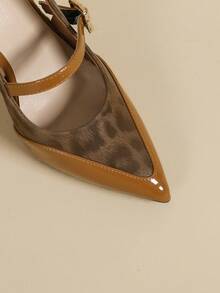 Women's Pointed Toe High Heel Leopard Print Buckle Dress Shoes, Suitable For Commuting And Party, All Seasons - Brown - View 9