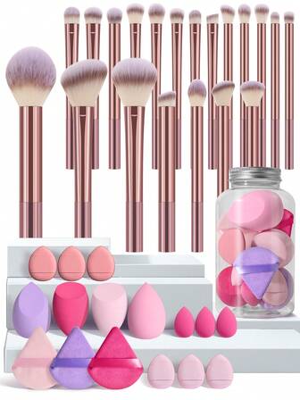 36PCS Makeup Tools Set Including:20pcs Makeup Brush Set+4PCS Makeup Sponges+3PCS Mini Makeup Sponges+3PCS Triangle Powder Puffs+6PCS Mini Air Cushion Powder Puffs.All-In-One&Beginner-Friendly|Travel-Ready&Gift-Ready|Perfect For Newbies/Her,Brush Set,Makeup Brush Kit,Make Up Brush Set,Make Up Set Complete,Makeup Brush Set,Complete Makeup Kit,Brush Kit,Brushes Makeup Set,Makeup Gift Set,Set
