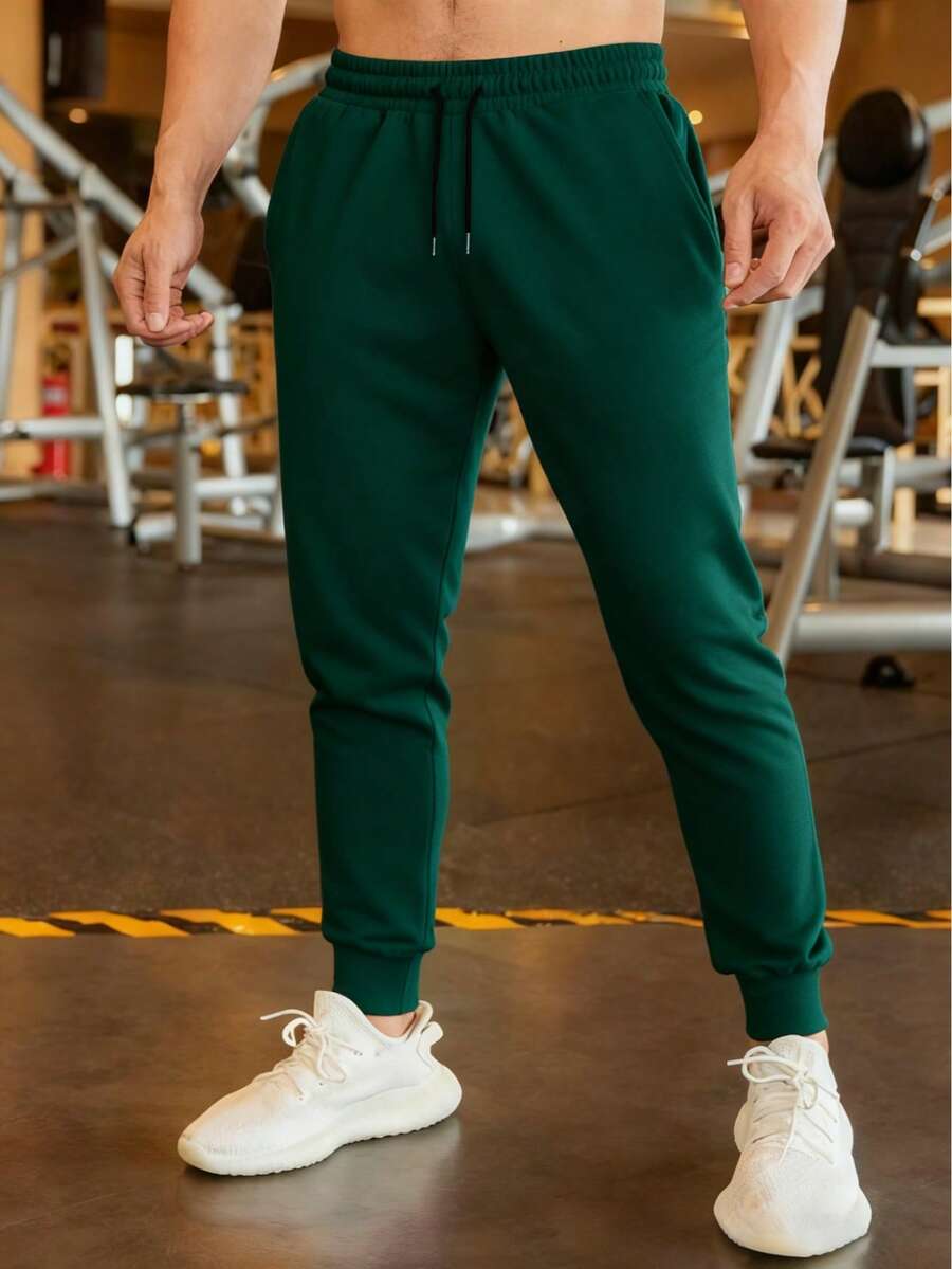 Men's Casual Sports Pants, Drawstring Waist Jogger Pants For Running, Workout, Jogging - Dark Green - View 1