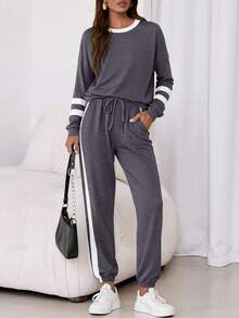 PRETTYGARDEN Women Fall 2 Piece Lounge Outfit Long Sleeve Tops High Waisted Jogger Pants Set Spring Travel Clothes Tracksuit New Years Valentine Vacation Outfit For Women - 深灰色 - 查看 5
