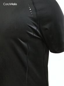 大码女式运动上衣，四向弹力短袖插肩圆领弧形下摆健身衫，带反光标签 | 修身速干吸湿排汗女式运动上衣，适合曲线身材，黑色夏季款 - 黑色 - 查看 8