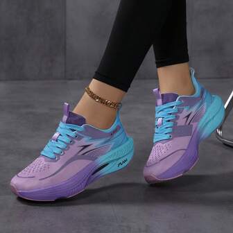 1 par damskor med geometriskt mönster och snörning, lätta och bekväma, lämpliga för utomhusaktiviteter under alla årstider, stötdämpande sula, andningsbara för kvinnor, sport, löpning, tennis