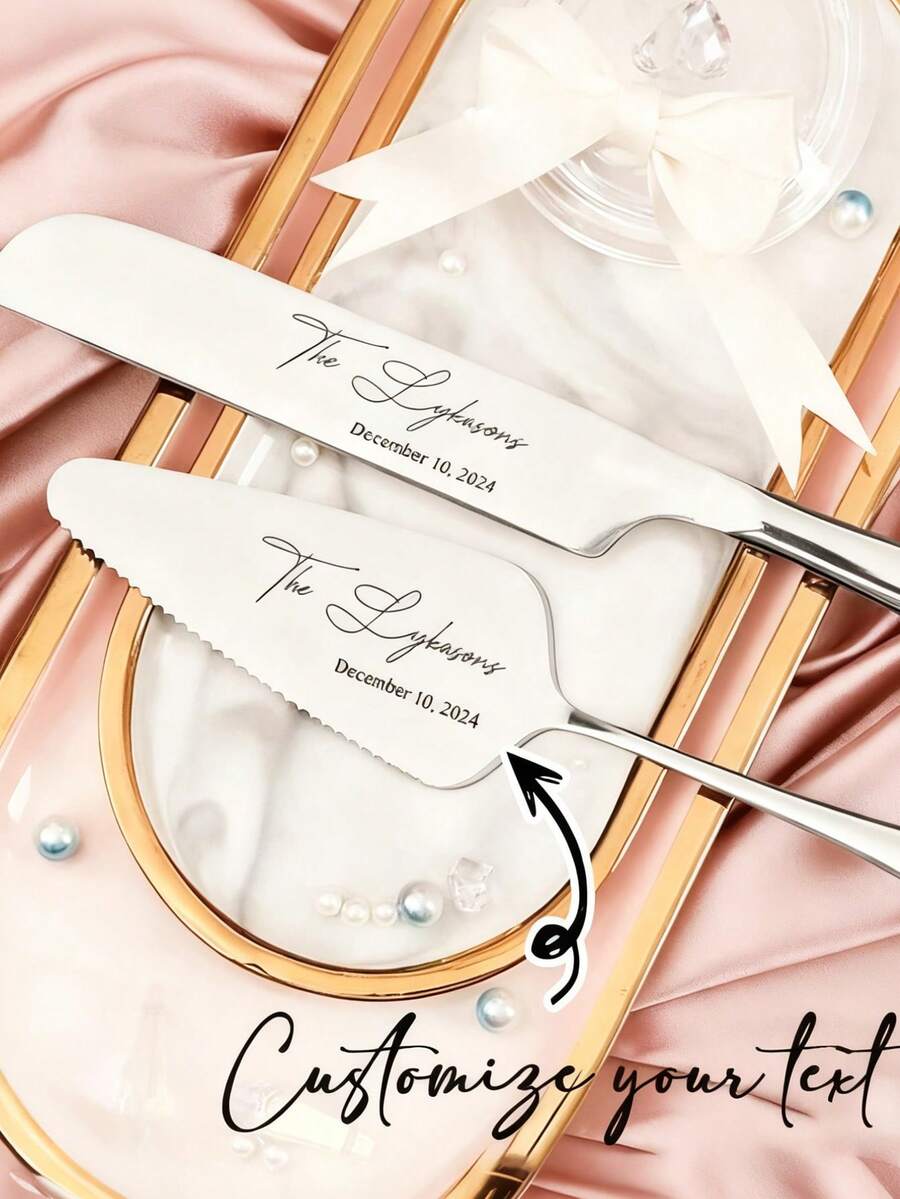 2Pcs Personalized Stainless Steel Engraved Cake Knife, Custom Crystal Handle Cake Cutting Set For Wedding, Spatula, Pizza And Cheese Cutter, Baking Tools, Personalized Stainless Steel Cake Knife With Engraving Name, Knife Size: 33.5cm/13.2in, Shovel Size: 27.5cm/10.8in, Wedding Cake Knife And Server Set, Cake Cutting Set For Wedding ,Stainless Stylish,Adorable,Colorful Custom,Personalized,Unique Ideal Gifts For Friends,Home,Office - Multicolor - View 1