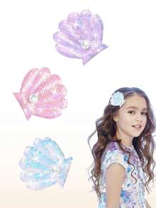 6 件装女孩贝壳海星发夹套装闪光珍珠贝壳发夹多色头饰发夹女孩配饰 - 彩色 - 查看 12