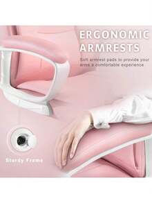 Office Desk Chair, High Back Executive Computer Chair, Ergonomic Big And Tall Adjustable PU Leather Chairs With Padded Armrest For Long Time Sitting,Thanksgiving,Christmas Gift - Hồng - Xem 5