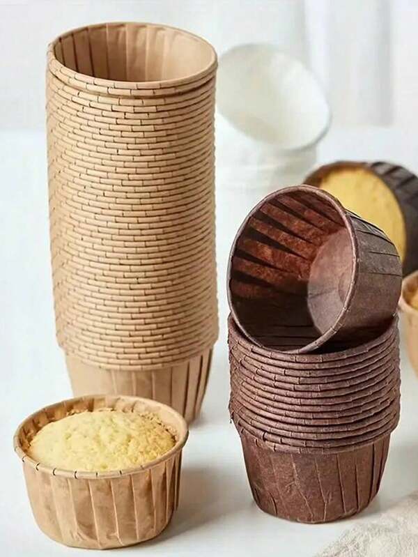 100 Moldes para cupcakes, Tazas de papel mini para hornear, Moldes desechables para magdalenas y pasteles, Soportes de papel para pasteles, Manualidades de repostería, Bodas, Baby Showers, Fiestas de cumpleaños (Marrón) Tazas para hornear de Halloween y Navidad 50 Moldes de cupcakes de unicolor