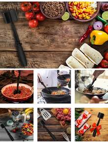 1pc Multifunction Meat Masher,Meat Cutter, Bibimbap, Stirring, Grinding, Mashing Meat Patties, Hash Browns, Easy Clean Kitchen Tool  Manual Meat Chopper Meat Chopper Tool  Meat Chopper Steel  Meat Chopper With Blad Grinder Meat  Christmas Ready Home Cleaning Kitchen Cleaning Cooking Utensils  Cocina Kitchen Essentials Kitchen Gadgets Kitchen Decor Kitchen Accessories - 黑色 - 查看 5