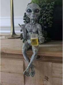 外星人喝啤酒摆件，趣味装饰，家居装饰，新奇礼物，酒吧装饰，桌面摆件，派对装饰，万圣节家居装饰，圣诞礼物，返校礼物 - 彩色 - 查看 2