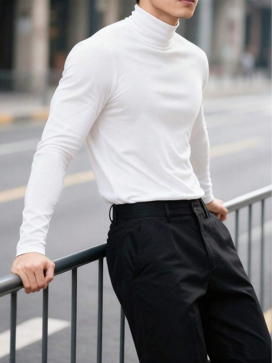 Áo thun dài tay cổ lửng mùa xuân/thu dành cho nam, thích hợp mặc thường ngày khi đi dã ngoại. - trắng - Xem 1