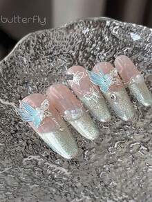 5 piezas Encantos de uñas de mariposa 3D, 5 piezas por paquete Mariposas rosas, blancas, azules y naranjas con rhinestones y perlas falsas, accesorios de joyería DIY para diseño de manicura, suministros para uñas