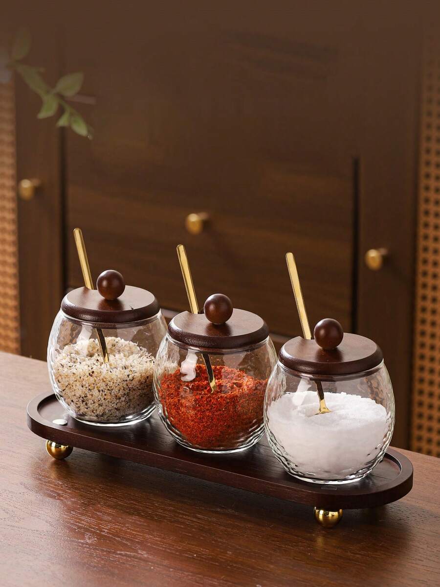 1pc Glass Seasoning Jar, Suitable For Tabletop Decor, Home And Kitchen Condiment Storage - Glass Condiment Jars - View 1