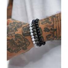 Mens Natural Stone Beaded Bracelets 8MM Stretch Adjustable Tiger Eye, Matte Agate, Lava Rock Beaded Bracelet Set For Men Gifts,4 - 4 - 查看 5