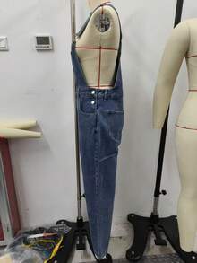 Peto vaquero azul claro de estilo casual y sencillo para mujer, de moda europea y americana