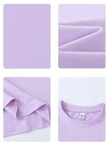 Teen Girls Graffiti Letter Print Short Sleeve T-Shirt, Casual Fashion Girls Clothing - Mauve Purple - View 6