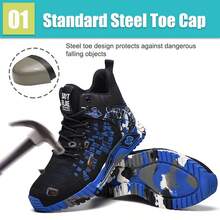 Blue Steel Toe Safety Boots Men, Comfortable Work Shoes For Men - Breathable, Non-Slip, Anti-Smash Puncture-Resistant Work Boots For All Seasons, Comfortable Breathable Air Cushion Work Shoes,Indestructible Steel Toe Sneakers,Fashion Construction Working Boots,Steel Toe Non Slip Work ShoesIndestructible Construction Working Boots,Outdoor Security Work Boots Men ,Safety Shoes For Men,Steel Toe Shoes Are Important Personal Protective Equipment For Many Industries. Suitable For Construction Sites Under Harsh Working Conditions, Carpenters Iogging, Car Repairs And Outdoor Workers,Outdoor, Restaurant, Delivery & Training Use (For Women, This Size Is Slightly Larger, Please Choose Size 1.5 Smaller!) - Blue - View 3