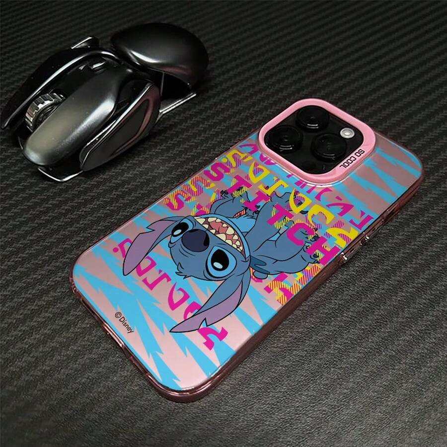 Miniso Disney Lilo & Stitch Graffiti Phone Case, Vibrant Retro Design With Upside-Down Stitch & Bold Typographyfor IPhone 17/17 Pro/17 Pro Max/17 Air/16/15/14/13/12/11/X Series,Iphone 17 Pro Max Case,Iphone 17 Pro Case,Iphone 17 Case,Stocking Stuffers,The Girlfriend,The Chosen,Early Fall Fashion - Pink - View 1