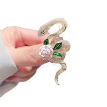 1pc Elegant Rose & Snake Brooch, Luxury Pin, Suitable For Women's Blazers And Sweaters, Unique Artistic Accessory For Christmas, New Year, Valentine's Day, No Power Required, Non-Rechargeable, Party Decor And Supplies - Gold - View 8