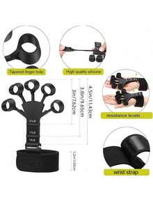 5-Pcs Grip Strength Training Set (Silicone Finger Gripper, Grip Ball, Grip Ring) Gym Accessories-Adjustable Resistance Hand Grip Strengthener, Forearm Exerciser For Muscle Building And Athletic Grip Trainer, Hand Strengthener Tool Kit - 黑色 - 查看 5