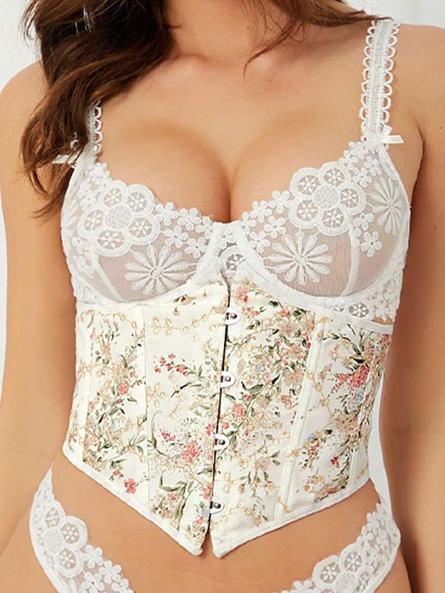 1件涤纶花卉刺绣腰带，波西米亚风可爱花卉束腰带，女士款 - 米色 - 查看 1