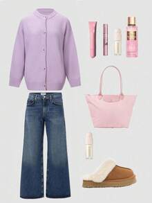 EAVA Gentle Lavender Purple Solid Color Long Sleeve Knit Cardigan, Single-Breasted Regular Length Slightly Elastic Skin-Friendly Women's Cardigan - Mauve Purple - View 2