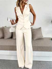 ZALLA Tailored Suit: Vest With Lapel, Blazer, And Elegant Flared Trousers. - 米色 - 查看 1