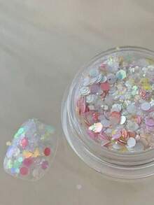 1 Box Mermaid Nail Art Decorations, Autumn Pink & White Shimmery Bubble Sequins, Sparkling Eye Makeup Accessories, Delicate Nail Art Supplies, Nail Sequins, DIY Glitter, Nail Salon Decorations