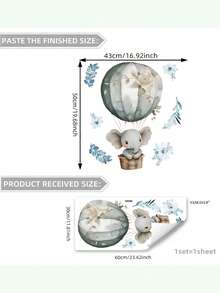 1/2/3pcs Cute Elephant Hot Air Balloon & Floral Creative Wall Stickers, Home Decor Wallpaper, Suitable For Indoor/Outdoor Decoration, Ideal For Thanksgiving, New Year Home Decor And Gifts - Multicolor - View 6