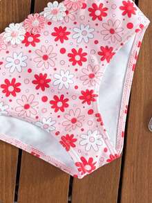 少女暑假休闲游泳娱乐全印花比基尼泳衣套装 - 粉色 - 查看 4