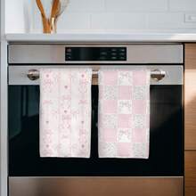 MEMNUN 2pcs Pale Pink Bow & Heart Pattern Kitchen Towels, 15.75*23.62in (40*60cm), Soft Microfiber Material, Dish Cloth, Hand Towel, Ideal For Kitchen & Dining Room Decor, All Season - Multicolor - View 5