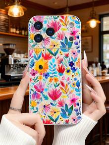 1 pieza Funda de teléfono con diseño floral vibrante en colores intensos sobre fondo oscuro, estilo artístico ideal para celebraciones festivas y temporada de verano, protección elevada para lente con diseño de ojo, resistente a golpes, compatible con iPhone17 ProMax/16/15/14/13/12/11/Plus/Pro/ProMax, compatible con Galaxy A34/A35/A54/A55, Galaxy S20/S21/S22/S23/S24/S25 Ultra/Plus, compatible con Galaxy/Redmi/Honor/OPPO/ViVo - Blanco - Ver 1