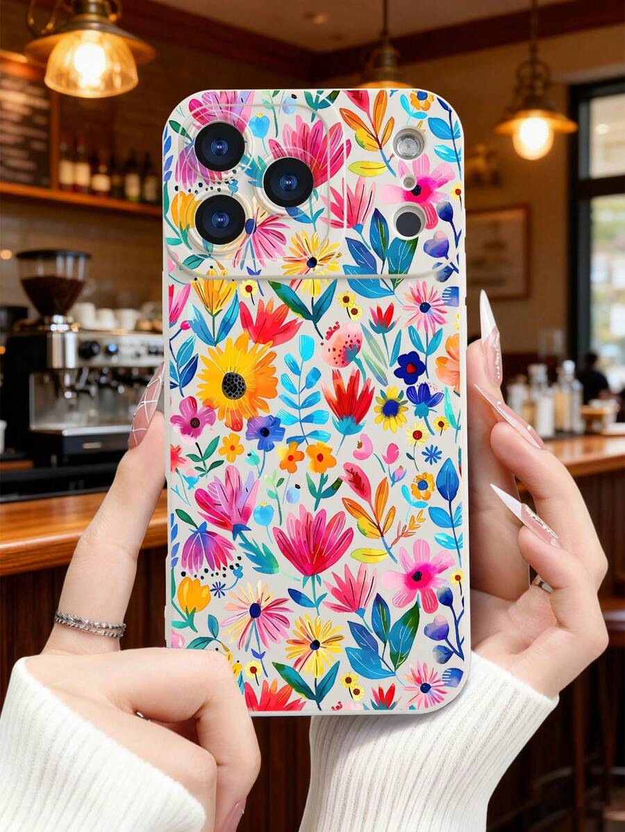 1 pieza Funda de teléfono con diseño floral vibrante en colores intensos sobre fondo oscuro, estilo artístico ideal para celebraciones festivas y temporada de verano, protección elevada para lente con diseño de ojo, resistente a golpes, compatible con iPhone17 ProMax/16/15/14/13/12/11/Plus/Pro/ProMax, compatible con Galaxy A34/A35/A54/A55, Galaxy S20/S21/S22/S23/S24/S25 Ultra/Plus, compatible con Galaxy/Redmi/Honor/OPPO/ViVo - Blanco - Ver 1
