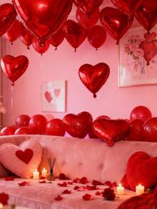 10pcs/20pcs 5/10/18 Inch Romantic Red Heart Shaped Foil Balloons, Suitable For Valentine's Day, Wedding, Anniversary, Birthday, Singles Party, Party Decorations And Celebrations - Red - View 6